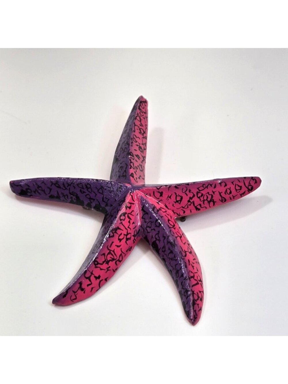 Vintage Carved Wood Starfish Brooch Pink & Purple